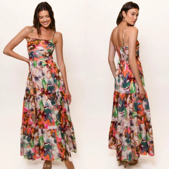 Hutch | NWT Bethy Blush Messy Rainbow Watercolor Floral Maxi Dress XS - Picture 2 of 11